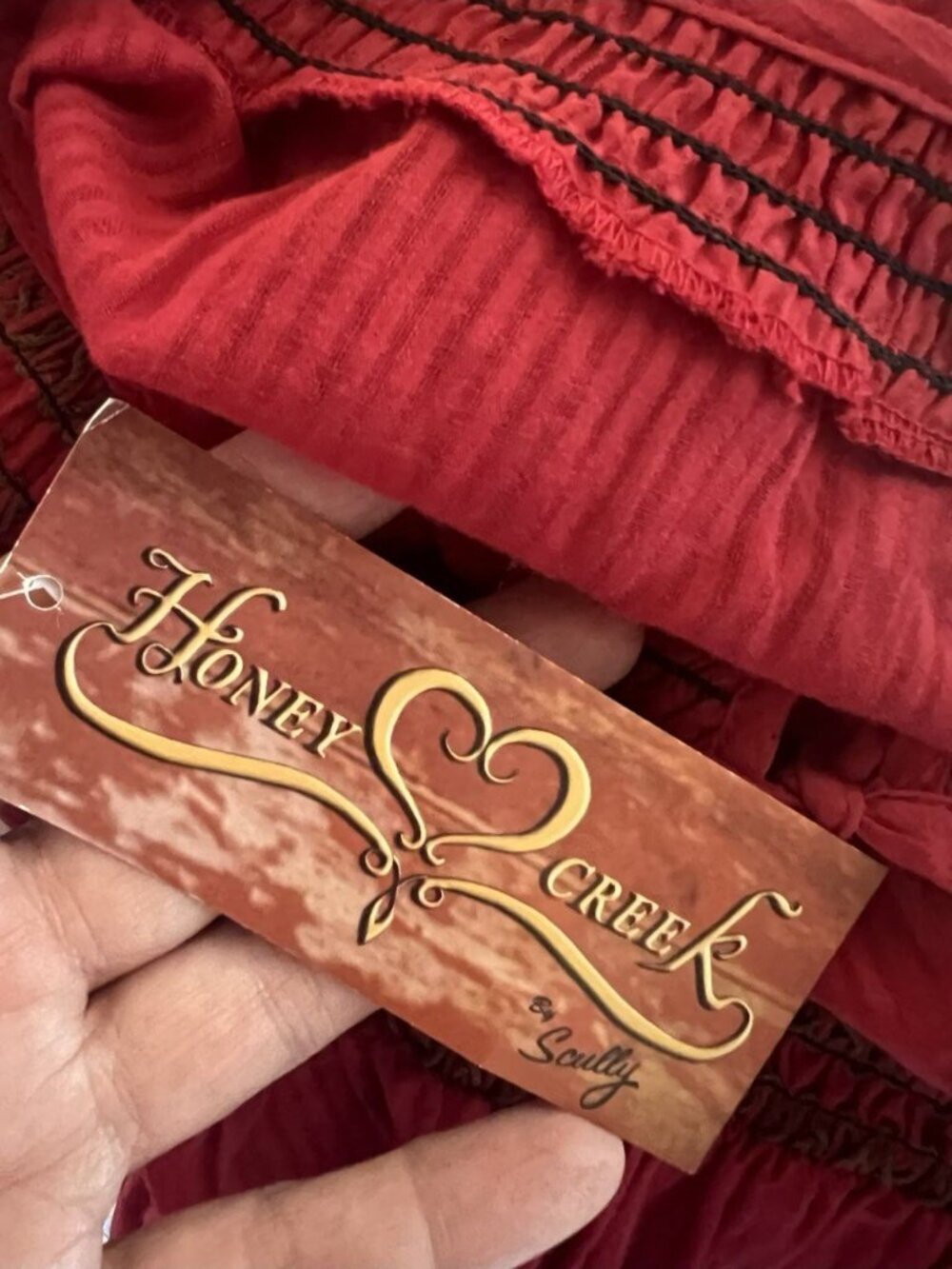 Scully Honey Creek NWT Red Embroidered Peasant Dress M Western Boho Cotton - Picture 10 of 11
